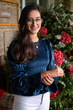 Top Sonia terciopelo azul pato