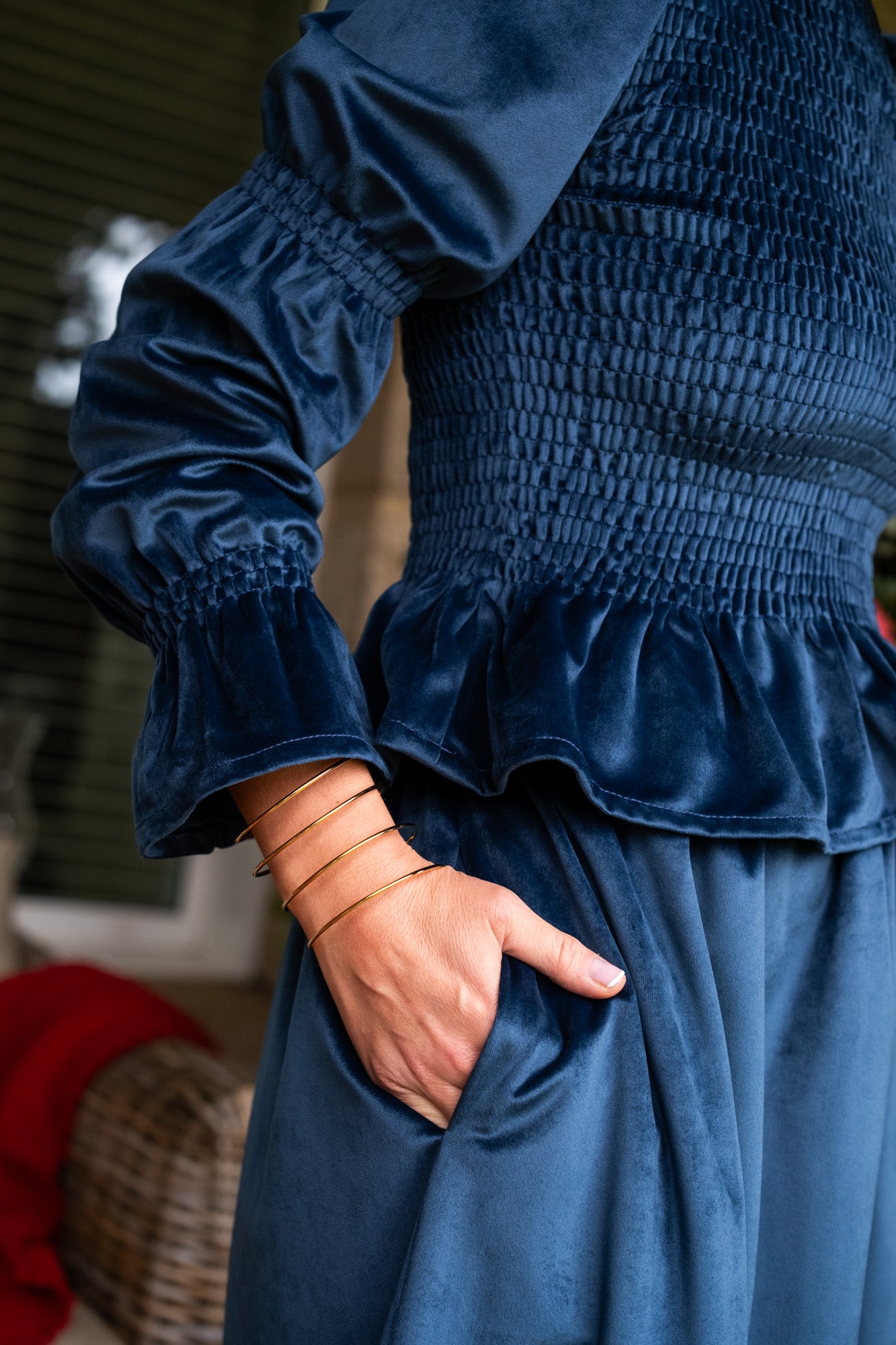 Top Sonia terciopelo azul pato