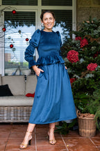 Falda Ana terciopelo azul pato