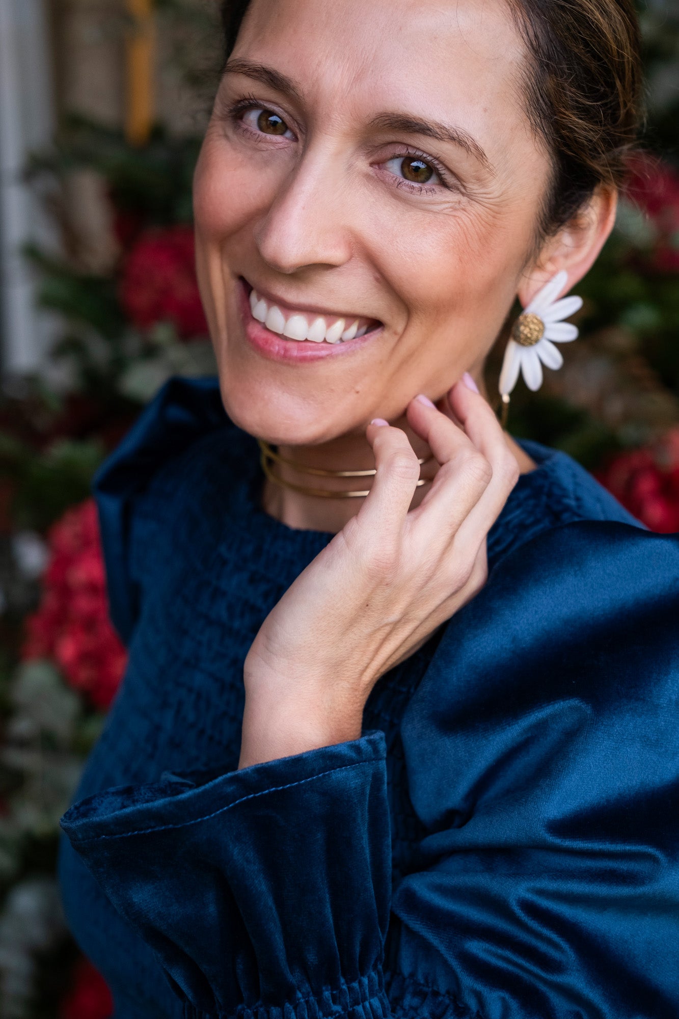 Top Sonia terciopelo azul pato