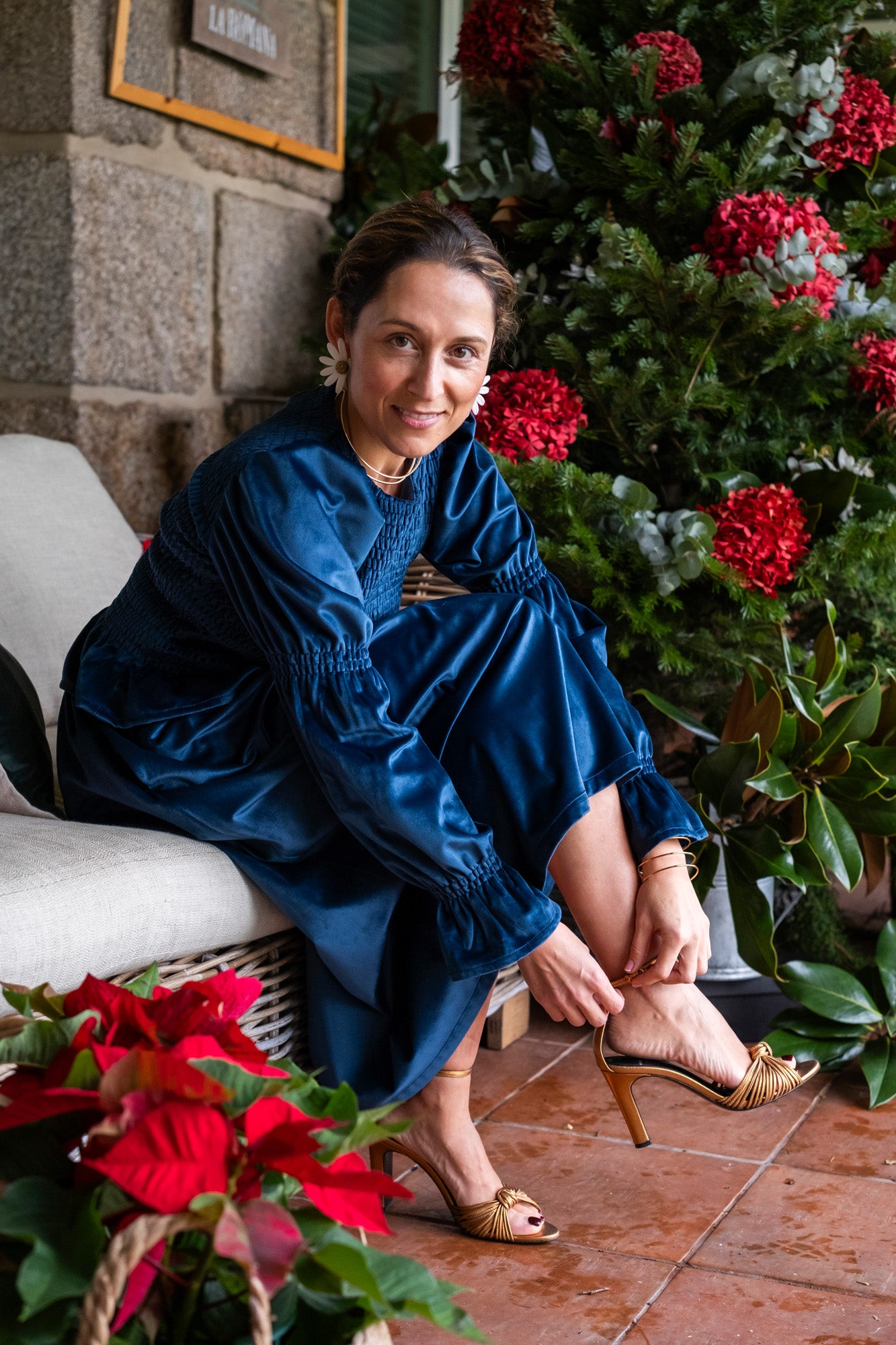 Falda Ana terciopelo azul pato