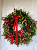 Corona de Navidad con hortensias